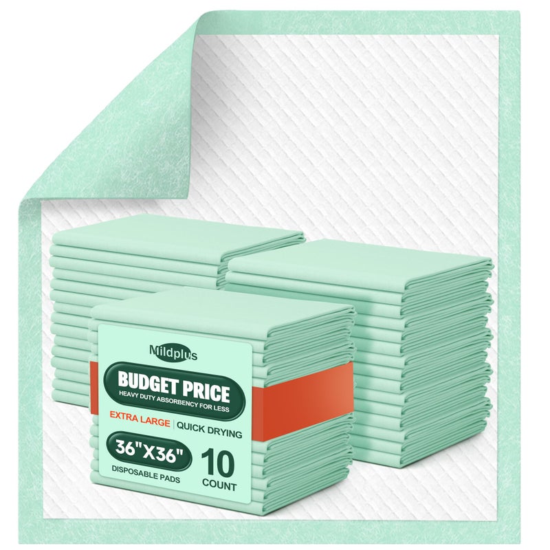 MILDPLUS Disposable Bed Pads 36 X 36 Heavy Duty Underpads Extra Large Incontinence Pads for Unisex Adult Senior Kids and Pet 10 Count